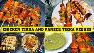 Chicken Tikka Kebabs and Paneer Tikka Kebabs Recipe  Chicken sticks Paneer sticks Raunaks Recipe [upl. by Ozen]