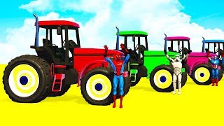 COLOR TRACTORS and Tow Truck w SUPERHERO LEARN NUMBERS Cartoon for Kids and Children 3d Animation [upl. by Iznekcam]