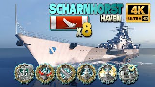 Battleship Scharnhorst Intense battle with 8 ships destroyed  World of Warships [upl. by Levison]