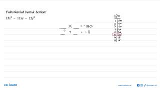 Faktorkanlah bentuk berikut 15x211xy12y2 [upl. by Yrellam]