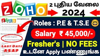 ZOHO RECRUITMENT 2024IN TAMILNADU😍ZOHO PE amp TSE JOB VACANCY 2024 IN TAMIL👉TN TECH JOBS 2024 TAMIL [upl. by Redmond]