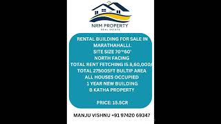 Rental building for sale in MarathahalliSite Size 7060 bangalorenischithabmbangalore [upl. by Elleuqram]