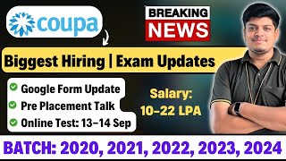 Coupa Biggest Hiring Test amp Interview Date Update  Early Career Program  Salary 1022 LPA [upl. by Amory]