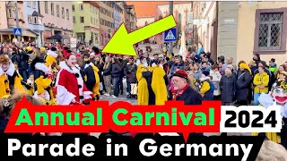 Travelling to see German carnival Fasching parade in Rottweil Germany 2024  Fastnacht party RW [upl. by Schwerin768]