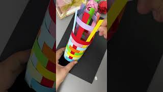 Use colored cardboard strips and children to make a simple and beautiful weaving pen holder [upl. by Elson]