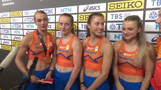 Femke Bol after leading Netherlands to womens 4x400m relay gold at World Athletics Championships [upl. by Lehcnom965]