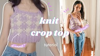 HOW TO Knit Crop Top Tutorial  Chunky Knitting Pattern For A DiamondHoundtooth Crop Top [upl. by Yauqaj]