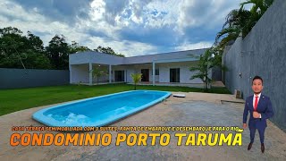 Porto Tarumã Casa térrea semimobiliada com 3 suítes piscina rampa de embarque e desembarque [upl. by Laveen]