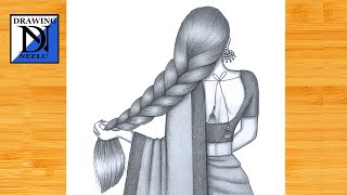 How to draw Girl backside Braided Hairstyle  Pencil sketch for beginner  Hairstyle drawing [upl. by Latona]