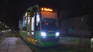 Poland Elbląg tram 4 night ride from Grunwaldzka PWSZ to 12 Lutego Ratuszowa [upl. by Gal277]