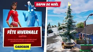 FOUILLER UN COFFRE SOUS UN SAPIN DE NOËL  QUÊTE DE LA FÊTE HIVERNALE FORTNITE [upl. by Aiuoqes]