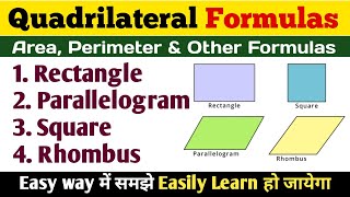 Quadrilateral Area and Perimeter Formulas l Rectangle l Parallelogram l Square l Rhombus l English [upl. by Pain]