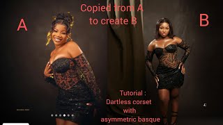 How to cut and sew off shoulder corset with asymmetric basquedartless corsetcorset with bra cup [upl. by Yllas881]