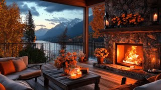 Cozy Terrace in Fall Mountain Ambience with Fireplace Candles amp Nature Sounds for Relaxation Sleep [upl. by Hnid350]