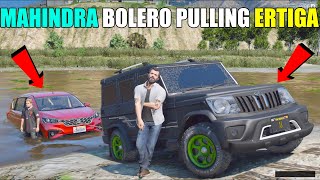 GTA 5  MAHINDRA BOLERO 2022 PULLING JIMMY MARUTI SUZUKI ERTIGA WITH LOGITECH G29 [upl. by Old]