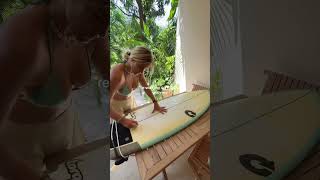 Rewax my surfboard with me surfergirl waxingtutorial surfing [upl. by Yrneh185]