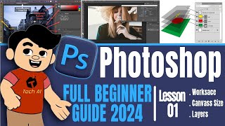 Photoshop Basics for Beginners Design Layers Workspace [upl. by Ylnevaeh845]