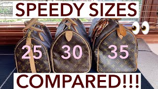 LOUIS VUITTON SPEEDY SIZE COMPARISON  🧡classic 25 vs 30 vs 35  which is best for you [upl. by Oirottiv]