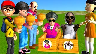 Scary Teacher 3D vs Squid Game Wooden Spinning Tops Skateboard 5 Times Challenge Miss T Loser [upl. by Atteynad52]