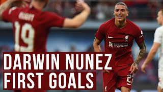 Darwin Nunez first Liverpool goals  ALL FOUR NUNEZ GOALS FROM LEIPZIG [upl. by Malena]