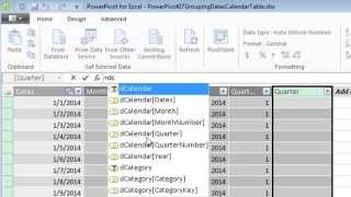 Excel 2013 PowerPivot Basics 7 Calendar Table Calculated Columns Month Year Quarter Fiscal Quarter [upl. by Louth]