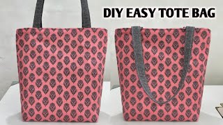 SIMPLE AND EASY TOTE BAG WITH LINING  Zippered Tote Bag Sewing Tutorial  Shopping Bag  Cloth Bags [upl. by Lamont]