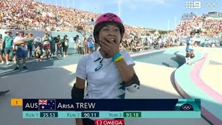 Australia 14 years old Arisa Trew wins gold medal in women’s park skateboarding Paris Olympics 2024 [upl. by Eevets]