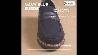 Navy Blue Suede Calfskin Lining Plus Size Handmade Loafers for Big Feet [upl. by Laeria]