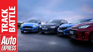 Toyota GR Yaris vs Ford Fiesta ST Edition vs Honda Civic Type R vs VW Golf GTI Hot Hatch Shootout [upl. by Crawford85]