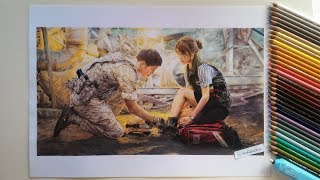 Descendants of the Sun  Yoo Shi Jin and Kang Mo Yeon  Drawing Time Lapse [upl. by Marciano947]