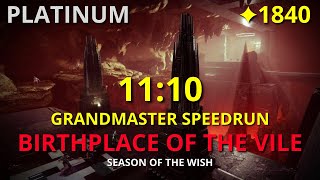 Birthplace of the Vile  Grandmaster Speedrun Platinum 1110  Destiny 2 PS5 [upl. by Frederick]