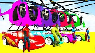 Fun Learn Colors Helicopter amp McQueen Cars w Spiderman for Children  Superheroes for kids babies [upl. by Northrop679]