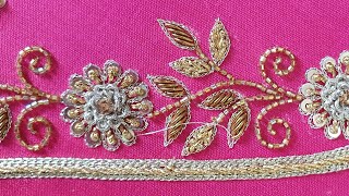 very grand floral aari work hand work blouse design using normal needle on stitched blous [upl. by Krahmer]