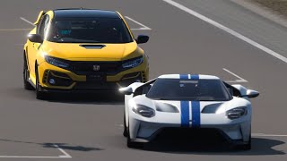 Honda Civic FK8 vs Ford GT at Nurburgring Nordschleife Supercar Track Day [upl. by Anelliw]