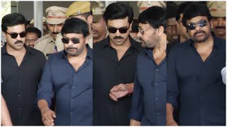 Megastar Chiranjeevi amp Ram Charan Visuals At Begumpet Airport After Received Padma Vibhushan Award [upl. by Ahsil]