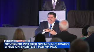 Gov Pritzker speaks in Chicago while on shortlist for Harris VP pick [upl. by Ahsahtan]