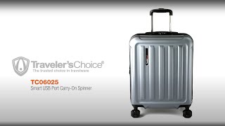 Travelers Choice Hardside Spinner Carryon with USB Port [upl. by Janenna558]