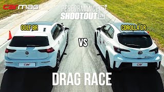 DRAG RACE Toyota GR Corolla GRFour Circuit vs Volkswagen Golf R [upl. by Atiniuq]