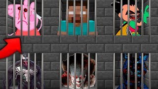 ENCIERRAN EN LA CARCEL A LOS CREEPYPASTAS 👮🚓 LA CERDAEXE EL PAYASO IT VENOM EN MINECRAFT [upl. by Wolford]