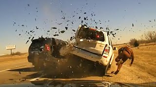 Wild Dashcam Video Shows Oklahoma Trooper Thrown From Side of Highway Crash [upl. by Fionna558]