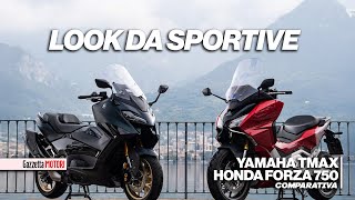 Yamaha TMax Vs Honda Forza 750 la comparativa dei maxiscooter  COMPARATIVA [upl. by Demetrius]