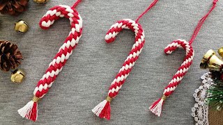 DIY BASTONES de NAVIDAD en MACRAME paso a paso  DIY Macrame Candy Cane Christmas Ornaments [upl. by Adyam]