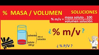 PORCENTAJE MASA VOLUMEN mv en SOLUCIÓN paso a paso EJEMPLOS RESUELTOS Masavolumen EJEMPLOS [upl. by Anirtak]