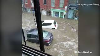 MAY 27 Floodwaters rage in Ellicott City MD sweeping away cars [upl. by Dumah89]