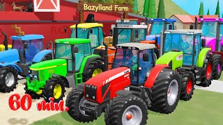 Color Tractors  60 Minutes of Animation about Tractors amp Agricultural Machines on an Animated Farm [upl. by Meil]