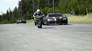 Kawasaki Ninja H2R Supercharged vs Bugatti Chiron Super Sport 300 at Old Spa [upl. by Zephan]