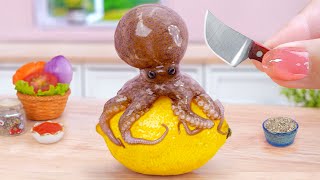 Seafood Recipe 🐙 Cooking Delicious Miniature Grilled Octopus With Yellow Lemon 🍋By Tina Mini Cooking [upl. by Nnyledam12]