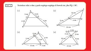 Tentukan nilai x dan y pada segitigasegitiga di bawah ini jika PQ  BC [upl. by Eyssej]