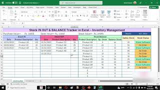 Inventory Control Template in Excel  Stock In Out Balance and Re Order [upl. by Ahsyad]