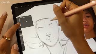 Digital Painting in Procreate Portraits Rough line art [upl. by Ilbert275]